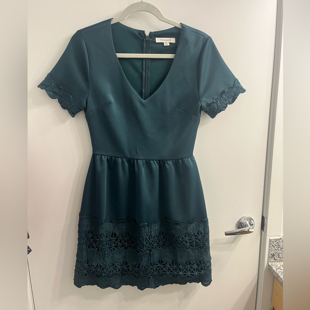 Teal/blue/green semi formal dress from Francesca’s, size small, lace detail